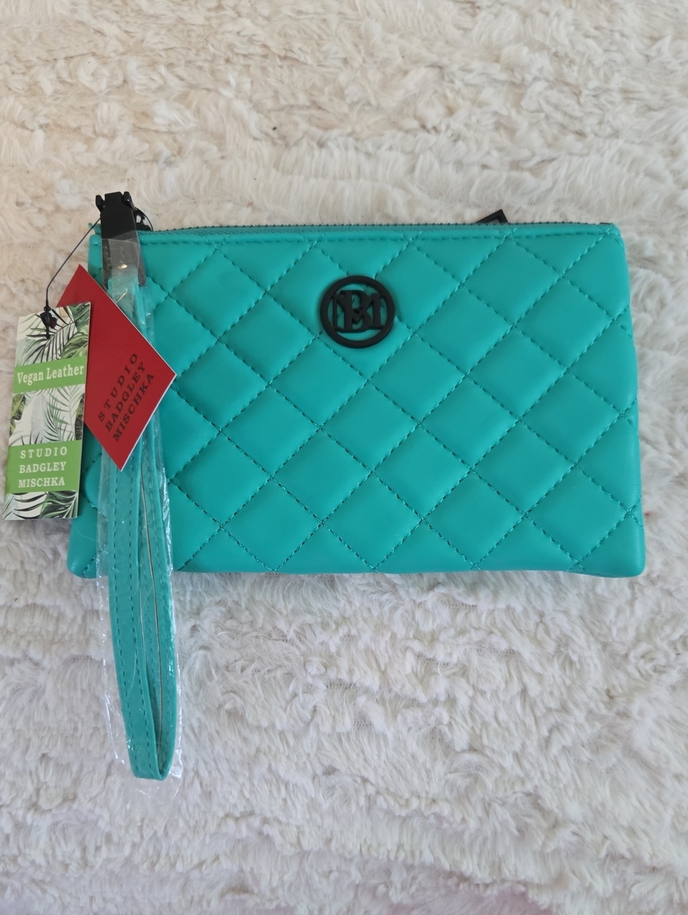 Badgley Mischka Teal Quilted Wristlet